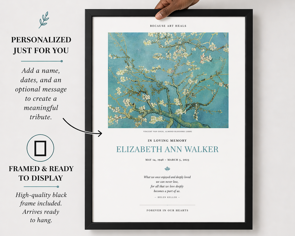 Framed Memorial Poster, Van Gogh Almond Blossoms Print, Personalized In Loving Memory Gift