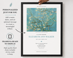 Framed Memorial Poster, Van Gogh Almond Blossoms Print, Personalized In Loving Memory Gift