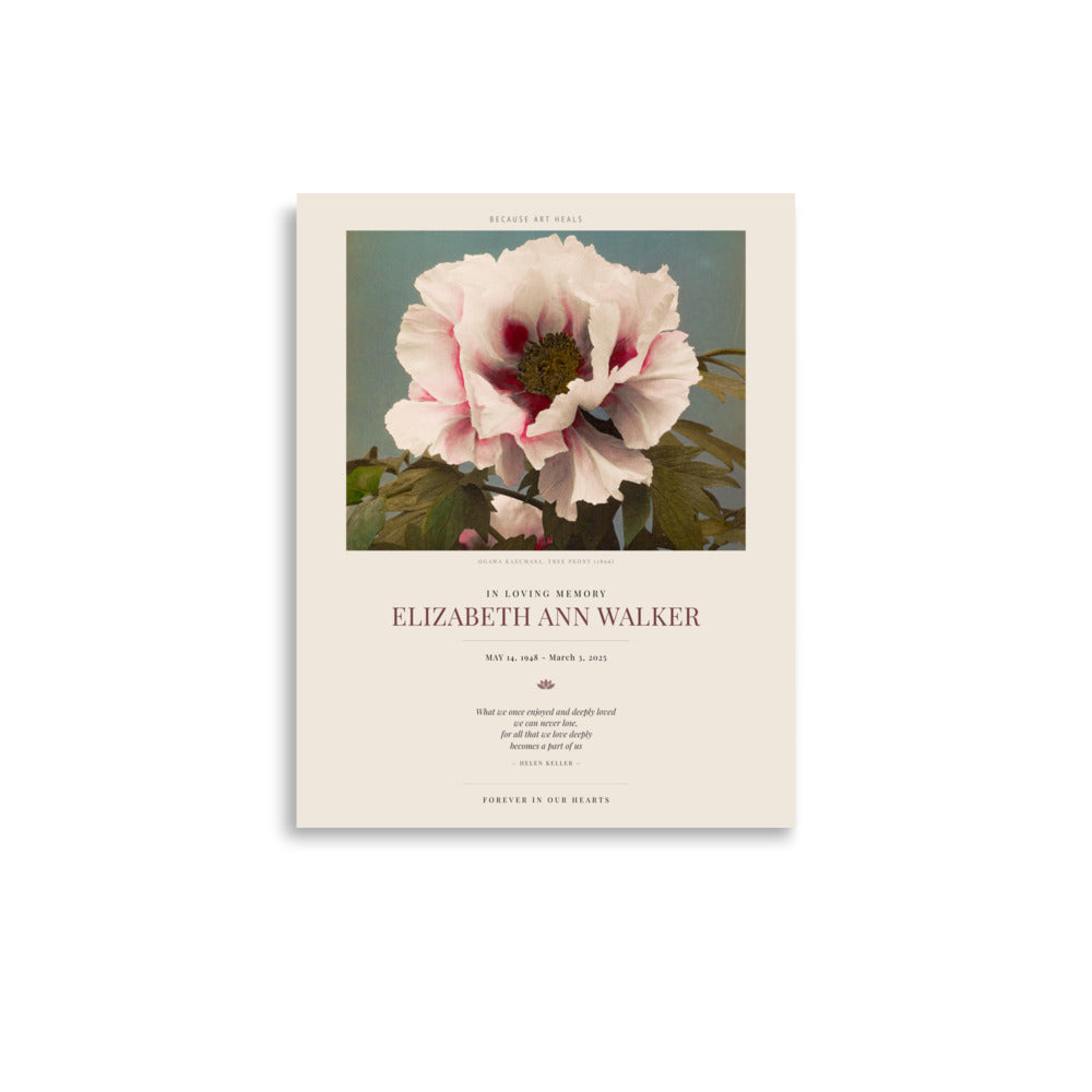 Personalized Memorial Poster – Custom Sympathy Print with Name & Dates – Ogawa Tree Peony Art – In Loving Memory Gift – Funeral or Celebration of Life Print