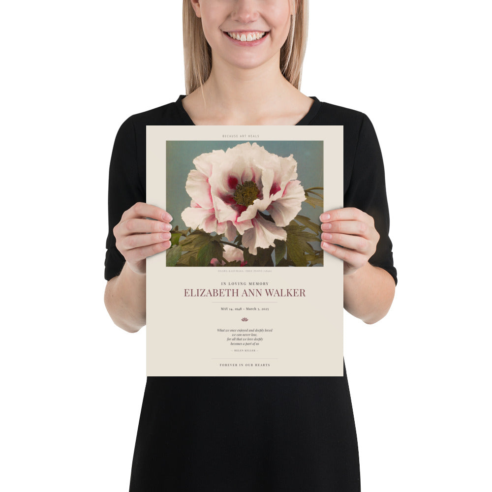 Personalized Memorial Poster – Custom Sympathy Print with Name & Dates – Ogawa Tree Peony Art – In Loving Memory Gift – Funeral or Celebration of Life Print