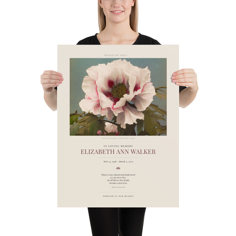 Personalized Memorial Poster – Custom Sympathy Print with Name & Dates – Ogawa Tree Peony Art – In Loving Memory Gift – Funeral or Celebration of Life Print