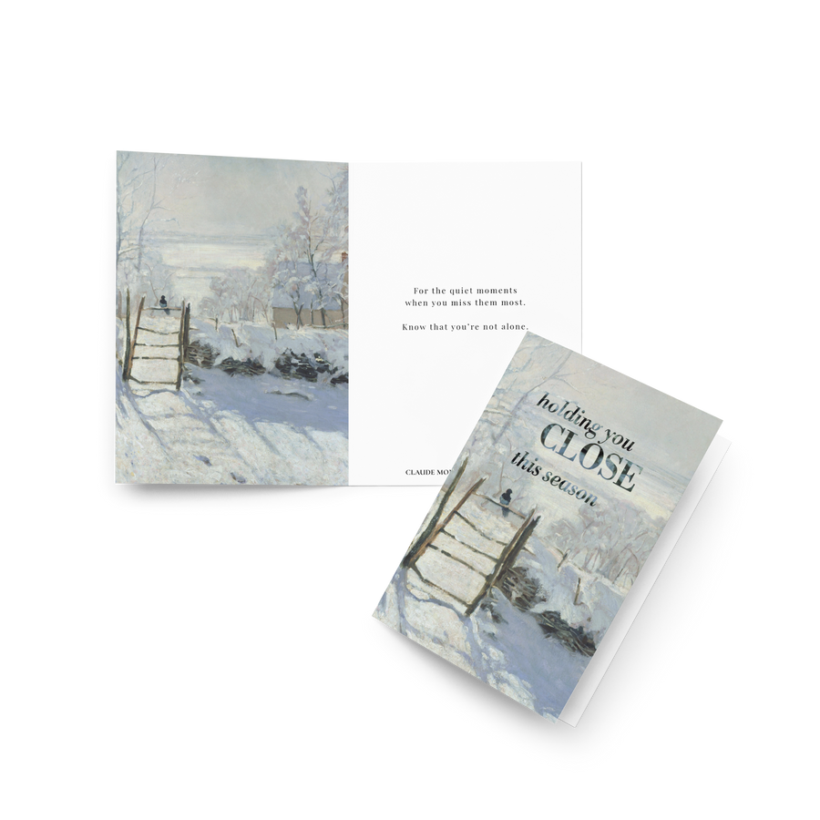 Holding You Close Holiday Memorial Card; Monet Magpie