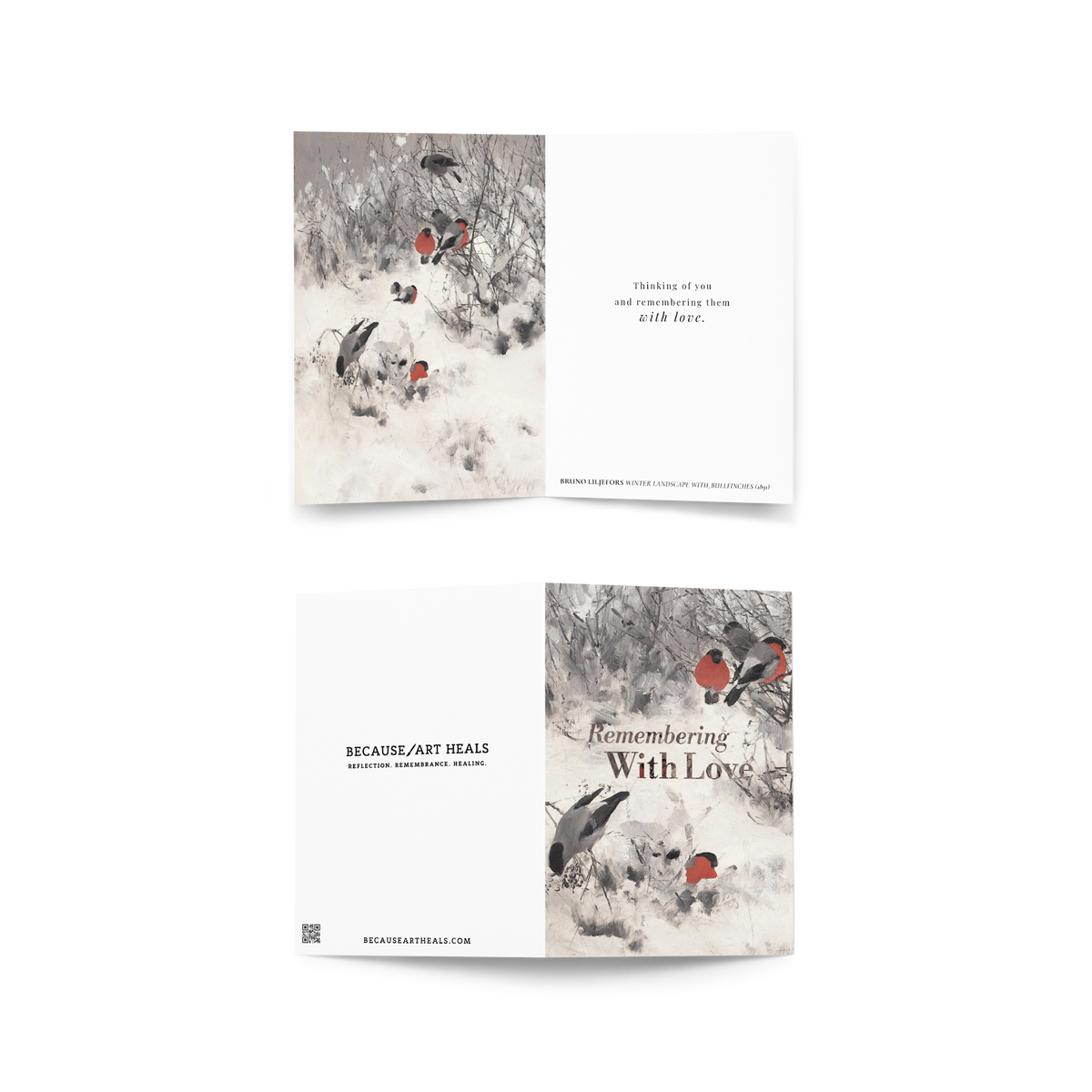 Remembering with Love Memorial Card Bullfinches by Liljefors