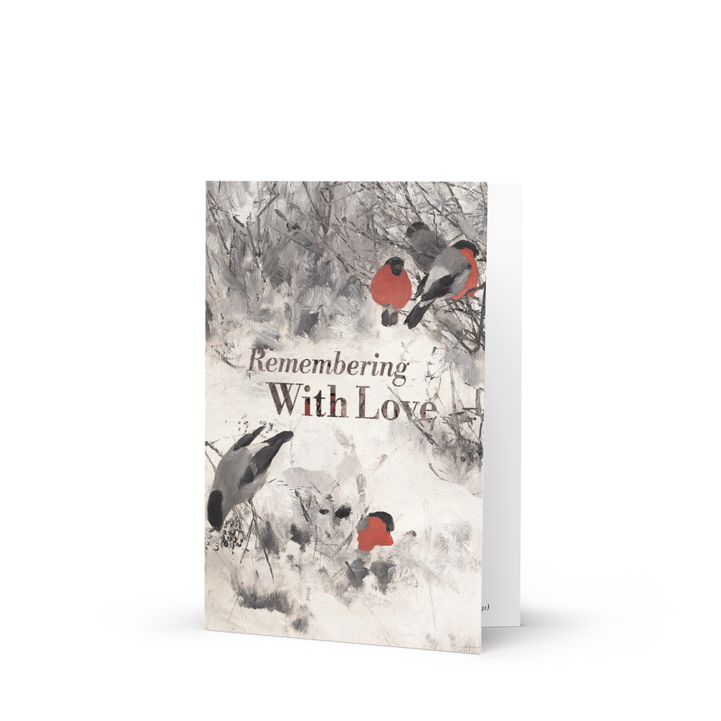 Remembering with Love Memorial Card Bullfinches by Liljefors