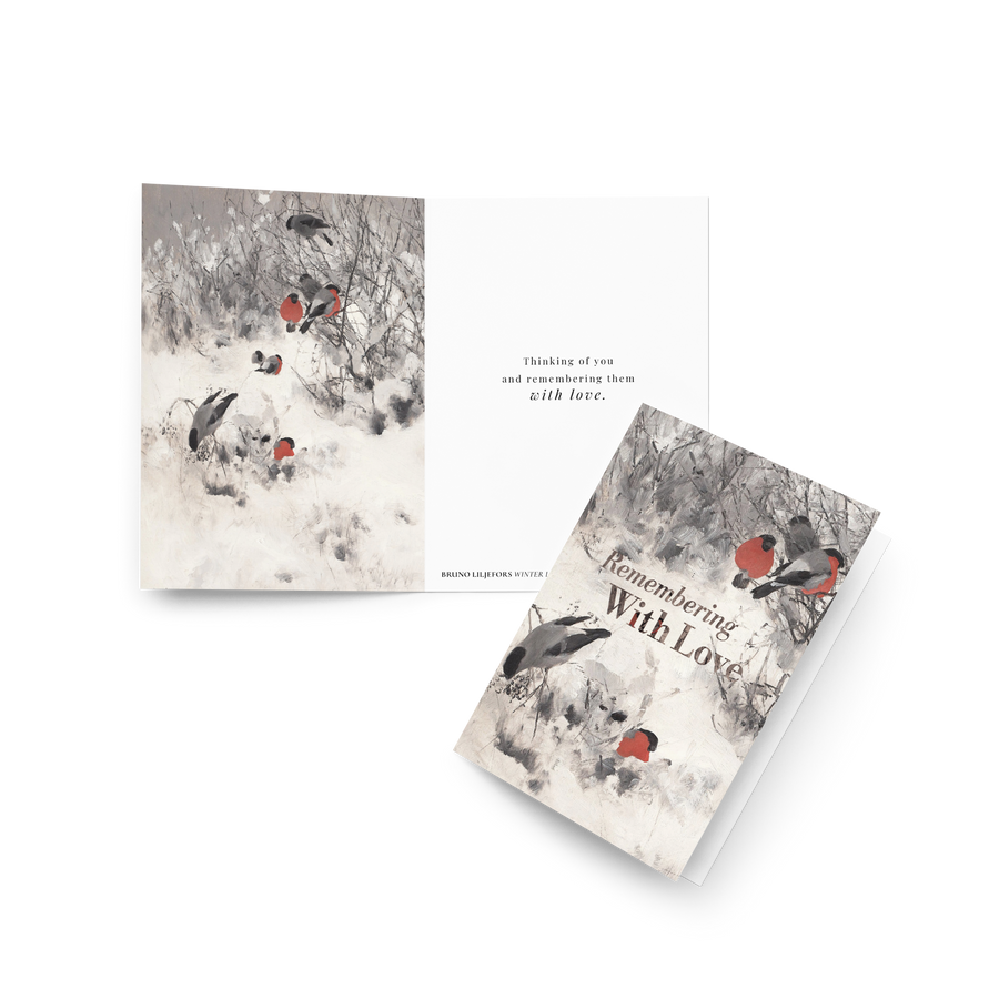 Remembering with Love Memorial Card Bullfinches by Liljefors