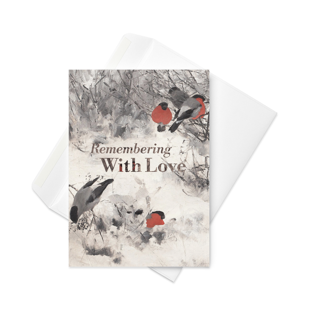 Remembering with Love Memorial Card Bullfinches by Liljefors