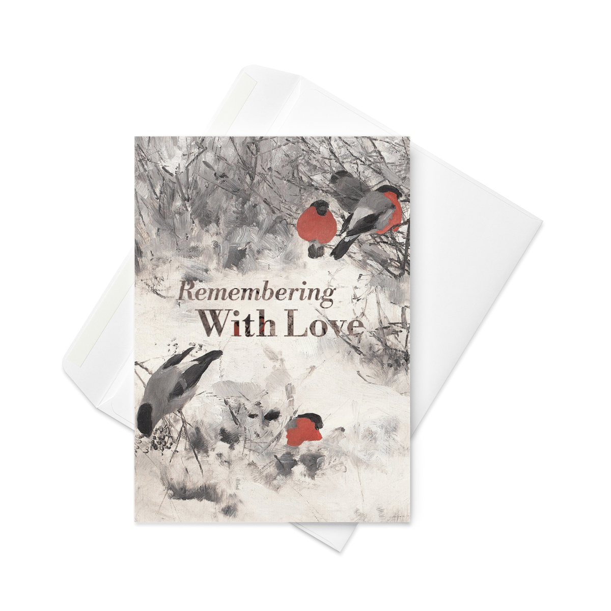 Remembering with Love Memorial Card Bullfinches by Liljefors