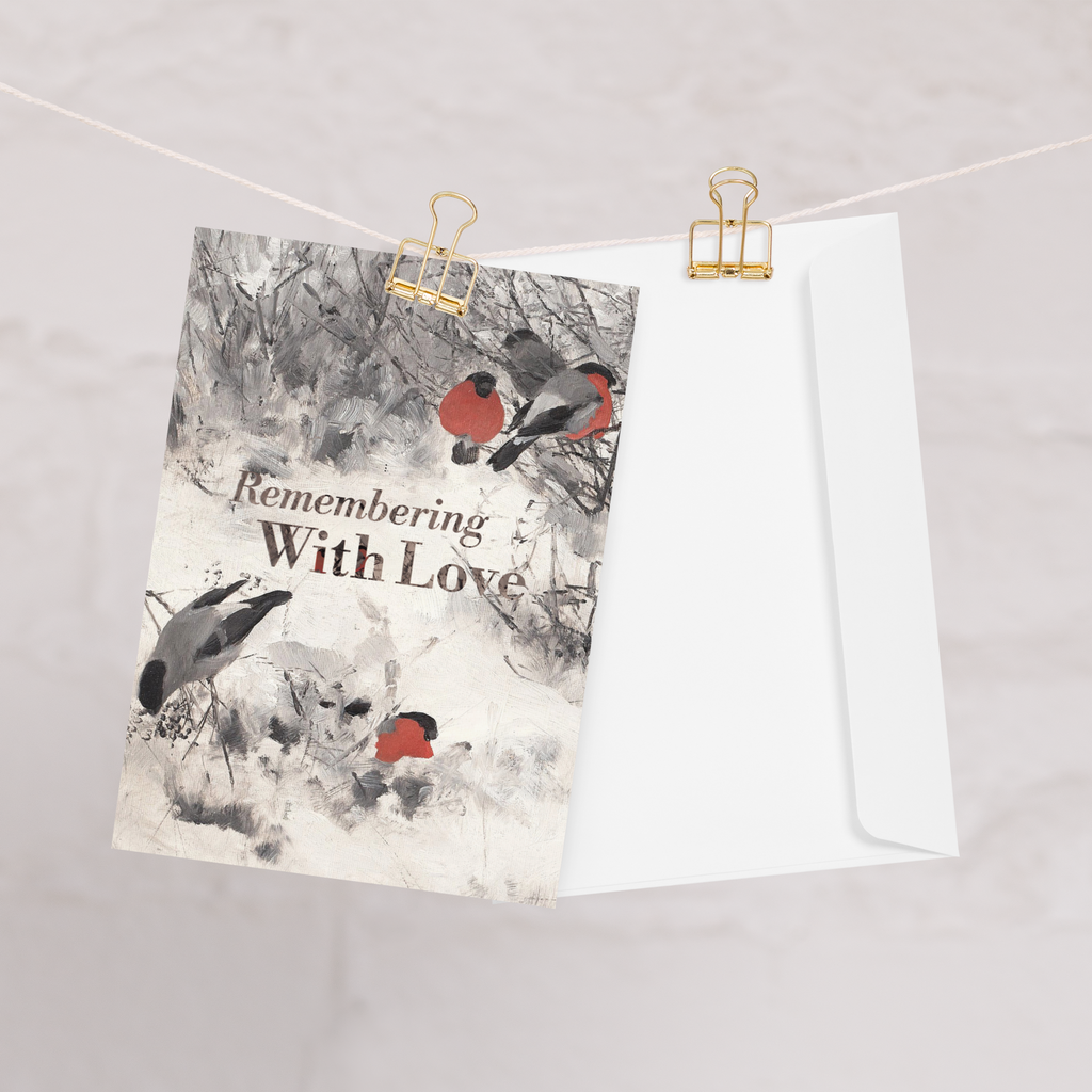 Remembering with Love Memorial Card Bullfinches by Liljefors