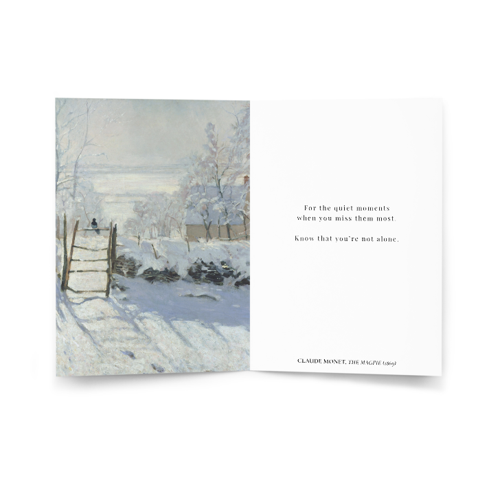 Holding You Close Holiday Memorial Card; Monet Magpie