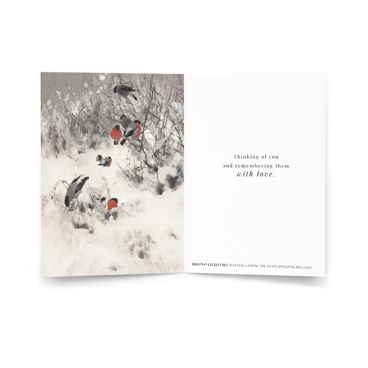 Remembering with Love Memorial Card Bullfinches by Liljefors