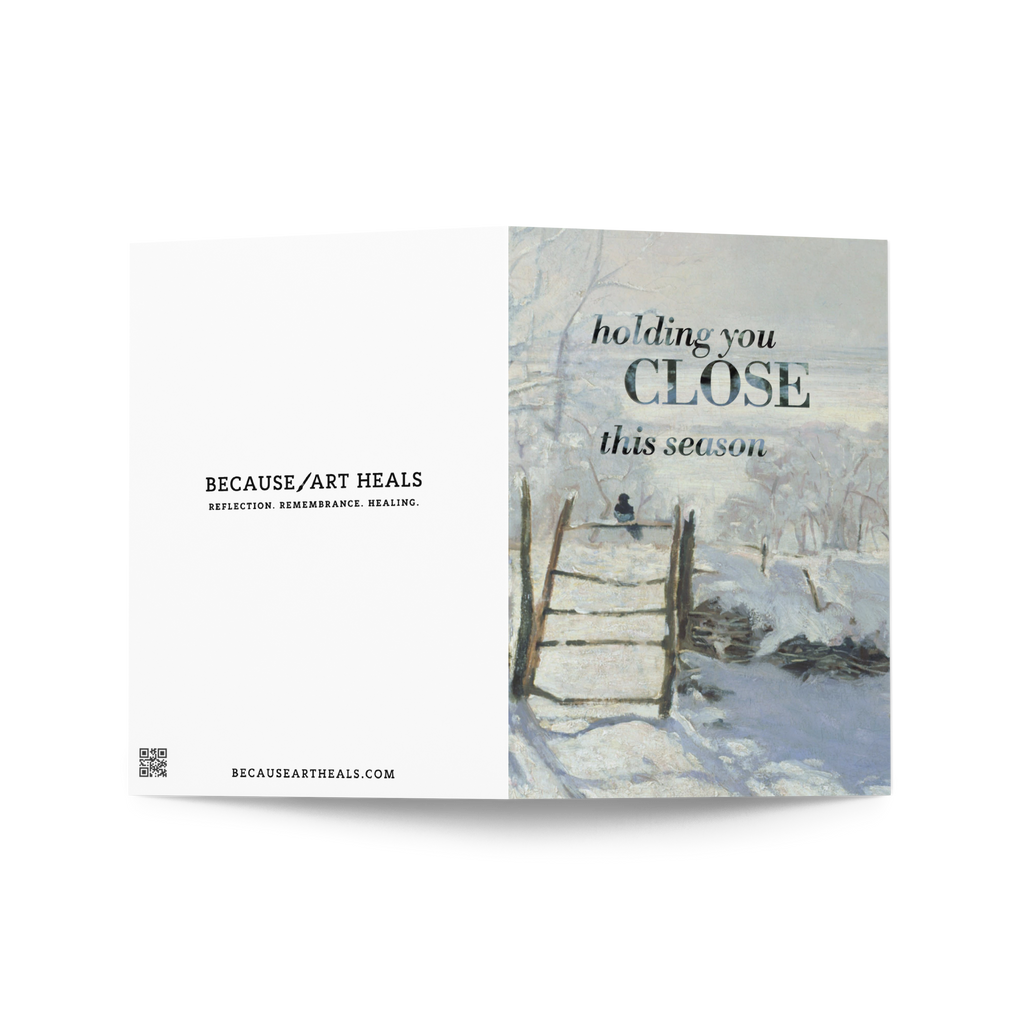 Holding You Close Holiday Memorial Card; Monet Magpie