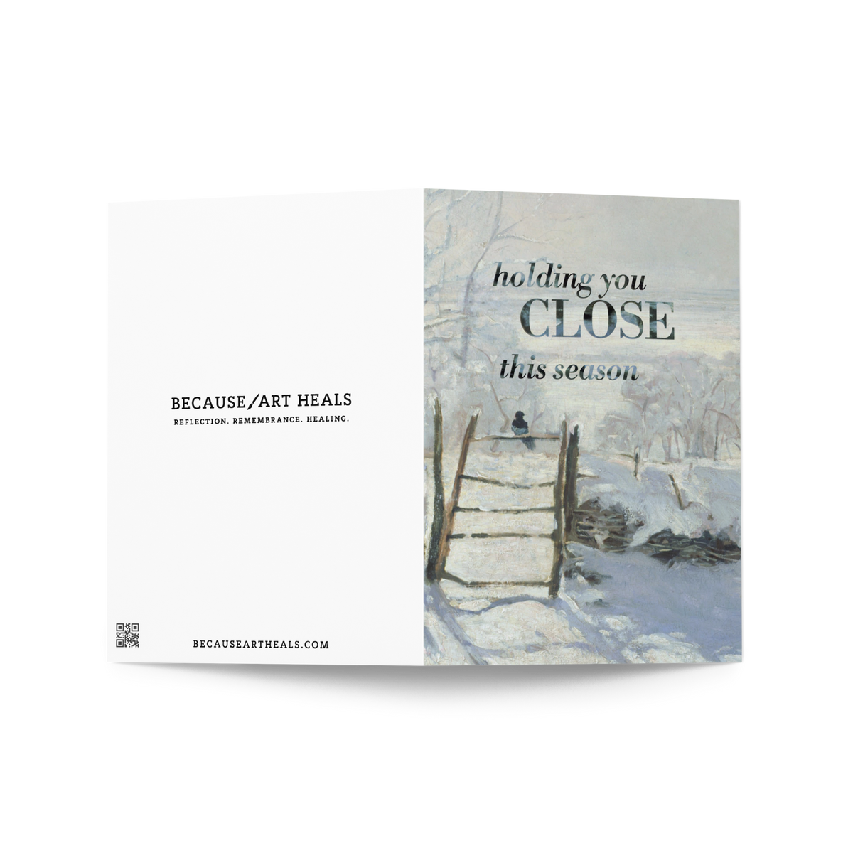 Holding You Close Holiday Memorial Card; Monet Magpie