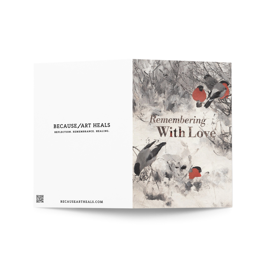 Remembering with Love Memorial Card Bullfinches by Liljefors