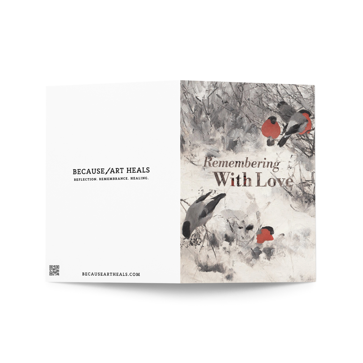 Remembering with Love Memorial Card Bullfinches by Liljefors